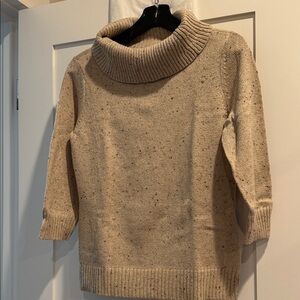Charter Club Speckled Beige Cowl Neck Sweater with Gold Shimmer